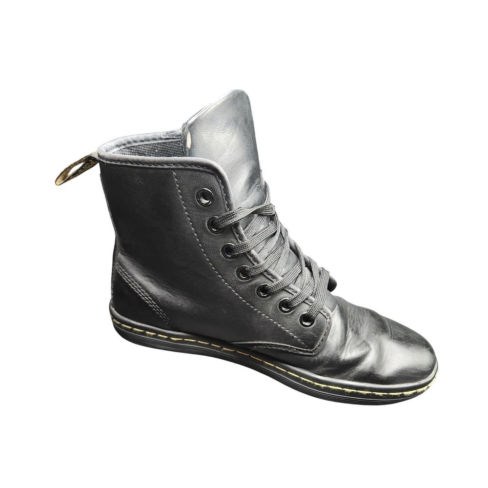 Dr Martens Shoreditch Boots Womens Size 6 Greasy Black Leather Combat Moto Bike